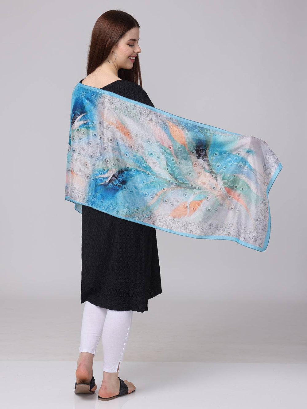 Vibrant Aqua Dream Scarf showcasing abstract ocean pattern