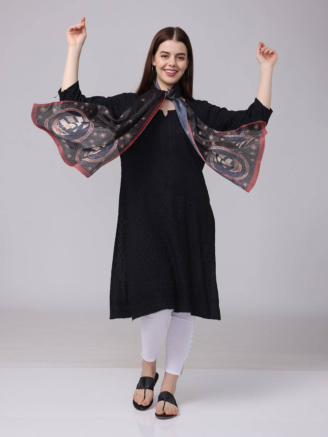 Black Circular Patterns Scarf