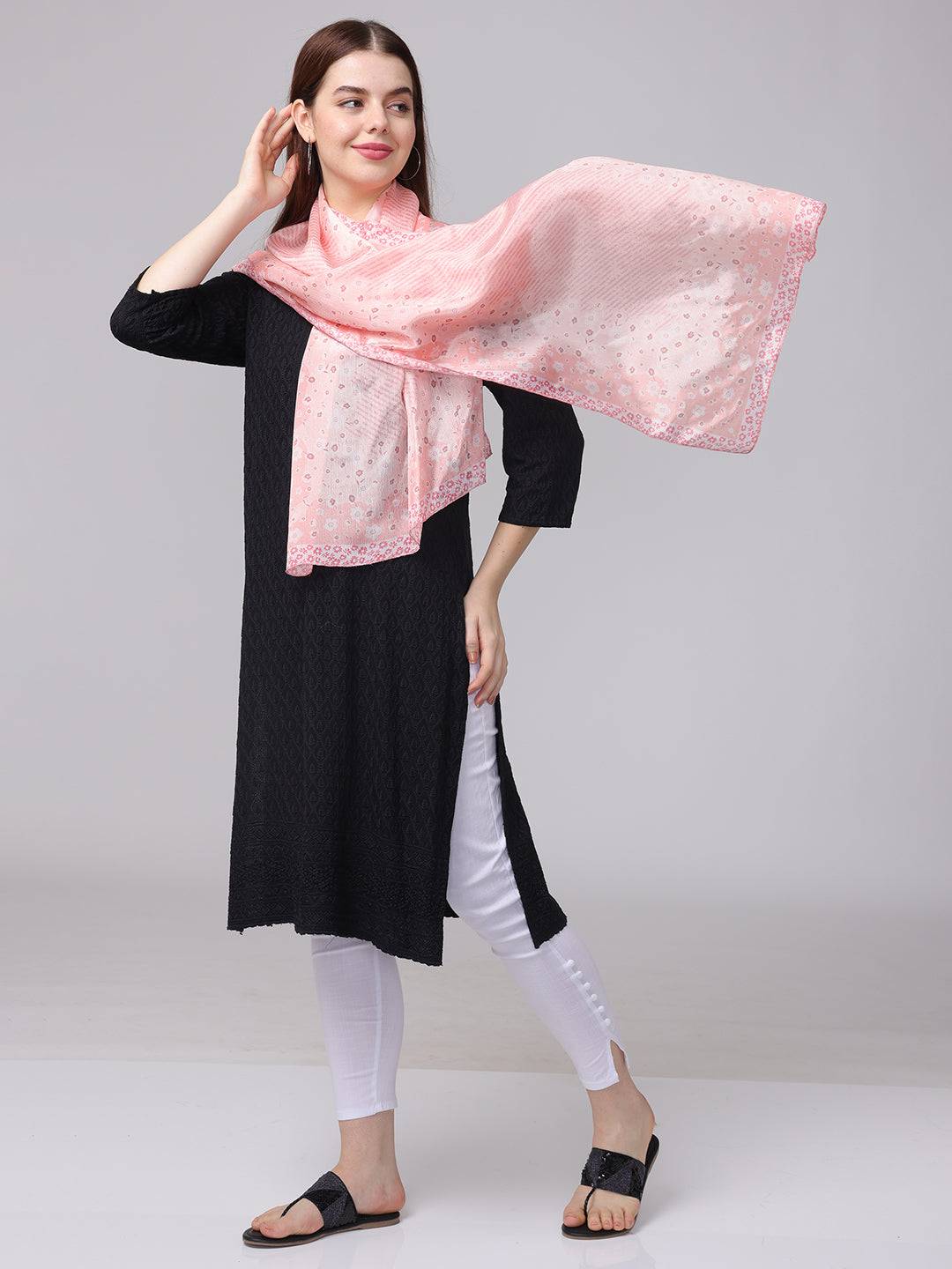 Soft Pink Floral Patterned Scarf