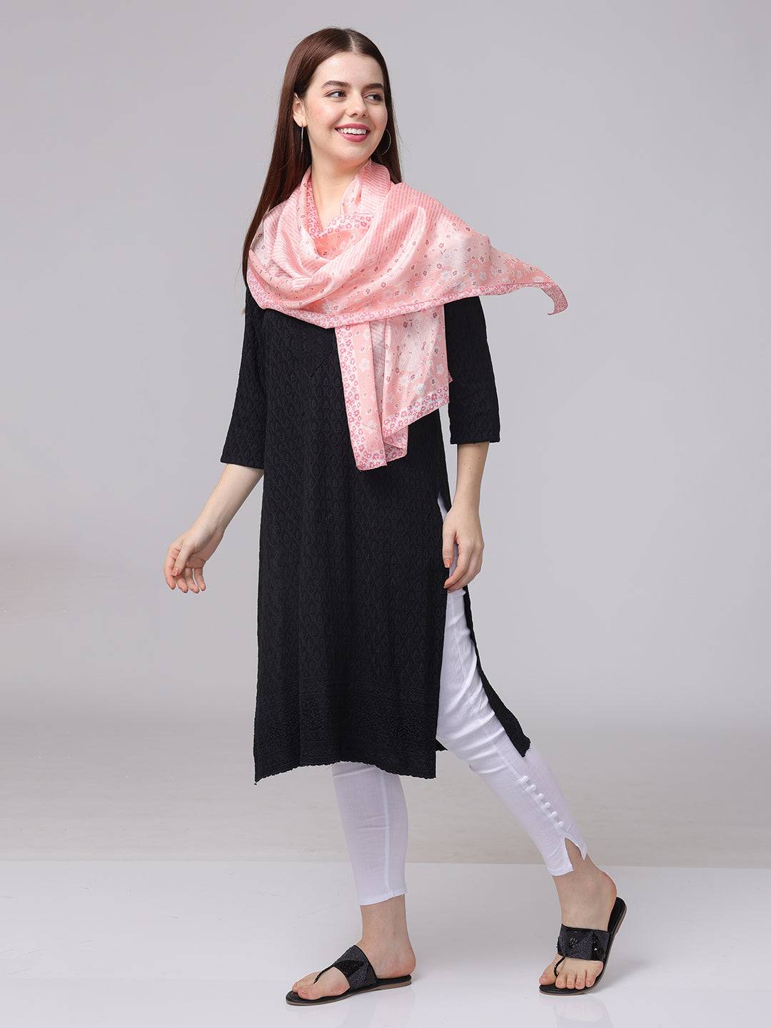 Soft Pink Floral Patterned Scarf