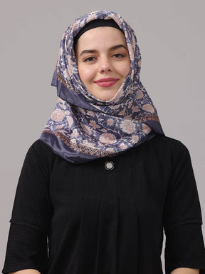 Floral Silk Scarf In Midnight Blue