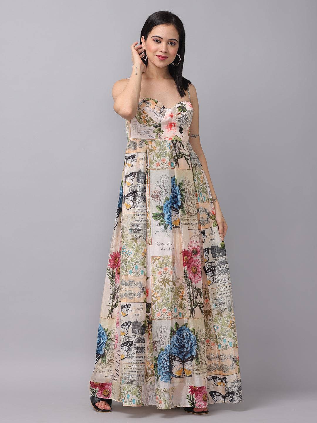 Sweetheart neck multi color dress with floral print