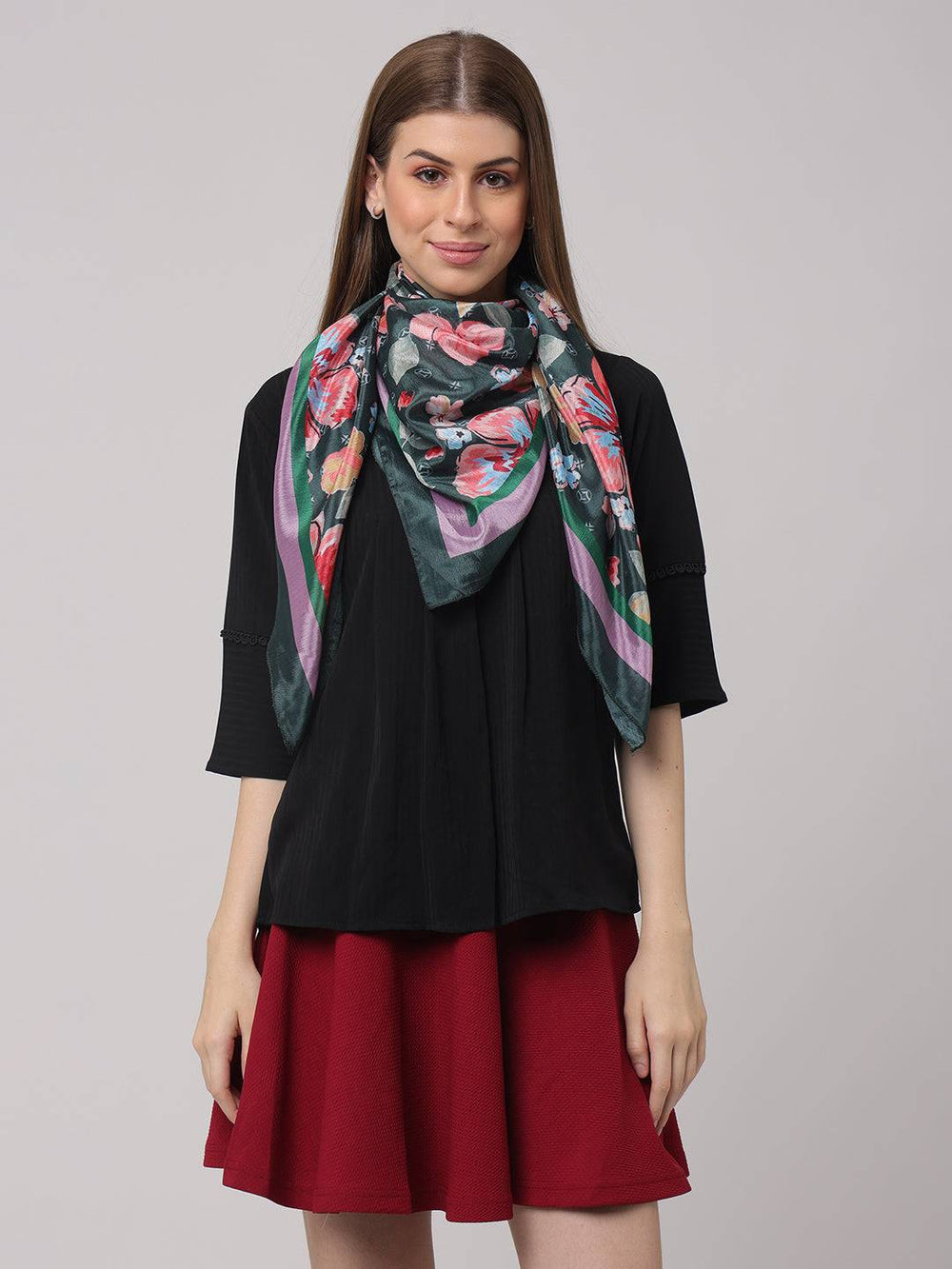 Vibrant Floral Silk Scarf