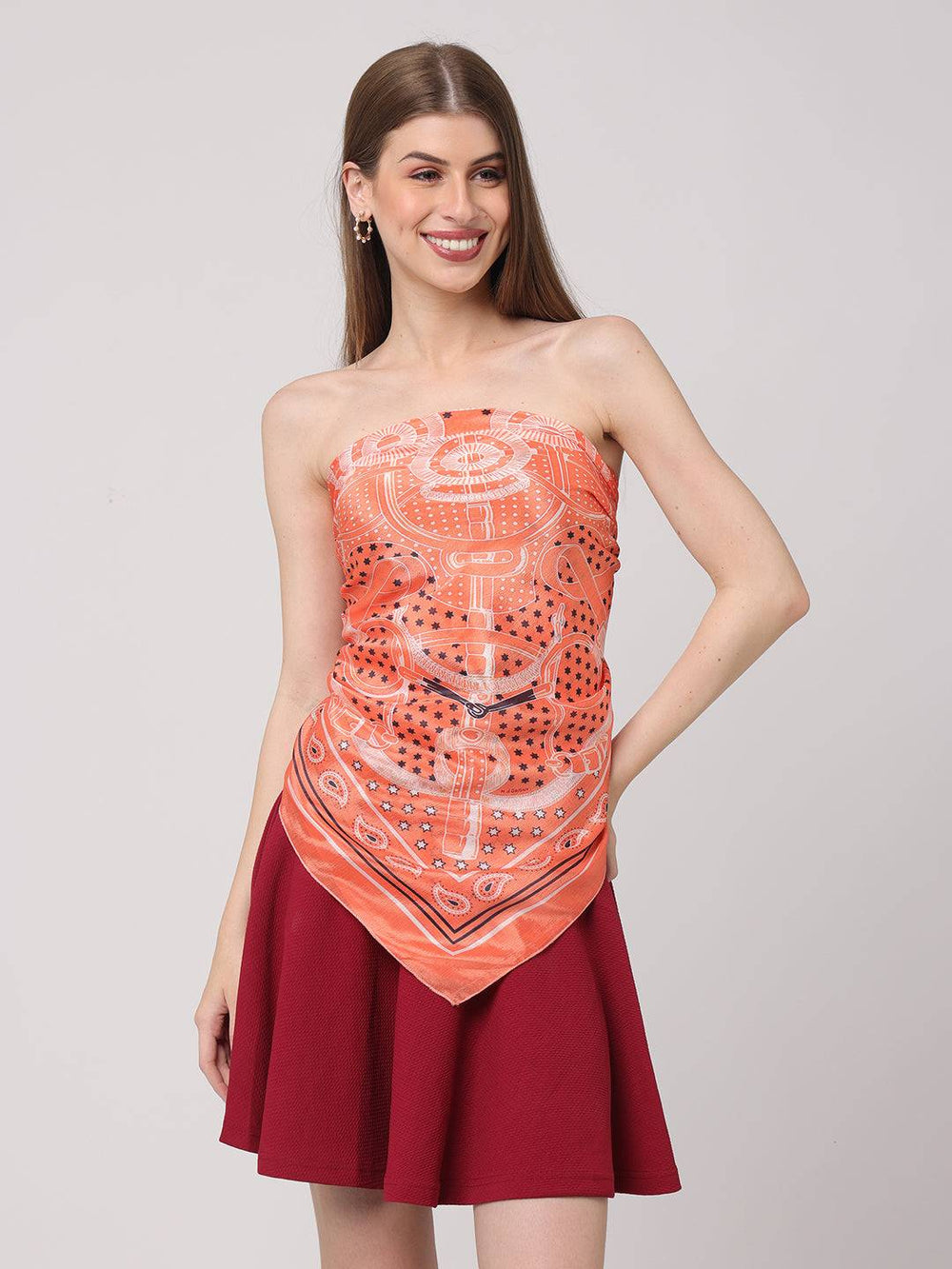 Ornate Coral Geometric Scarf