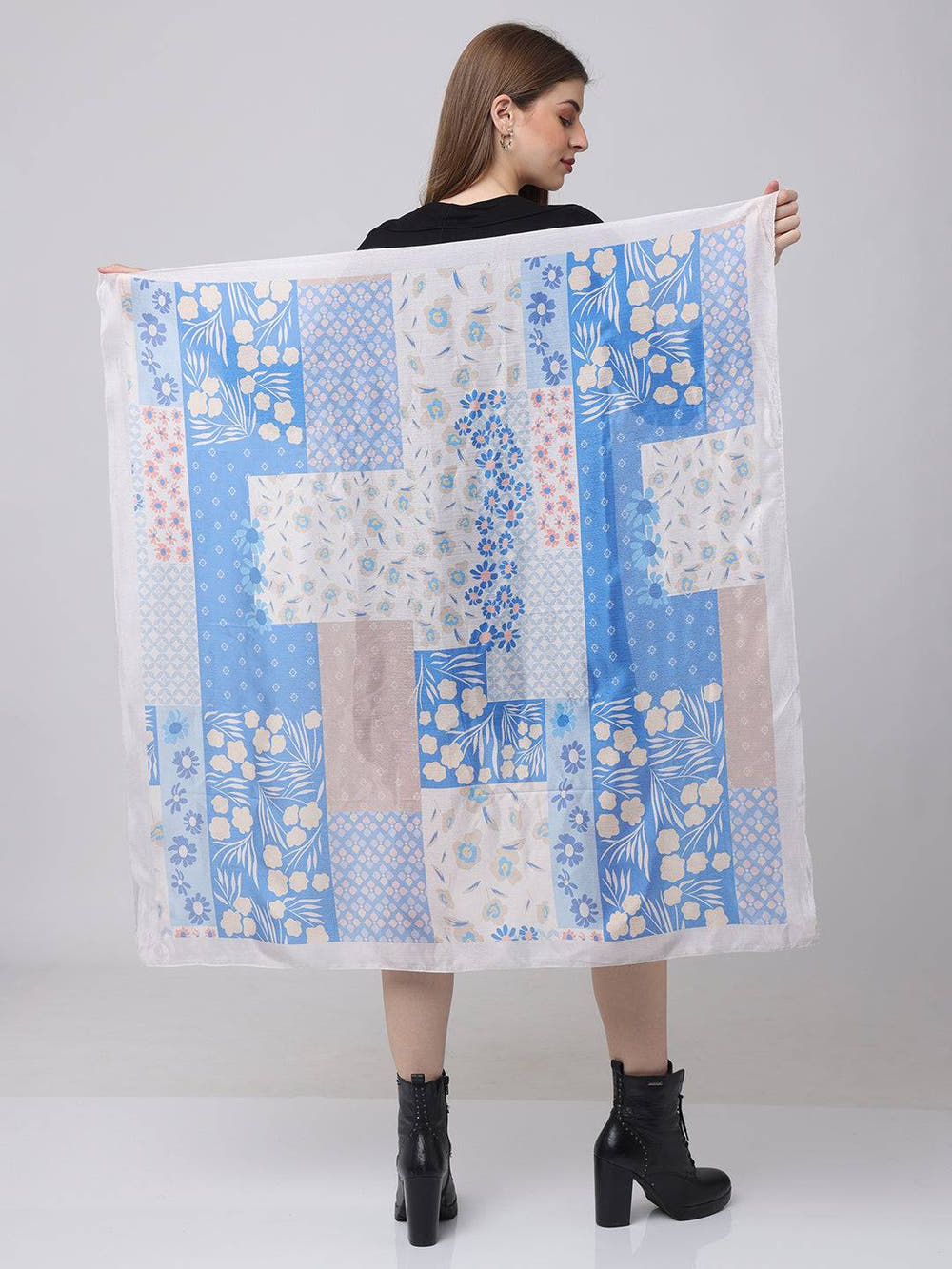 Sky Blue Floral Designer Scarf