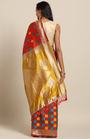 Admiral Red Minakari Ikkat Print Saree