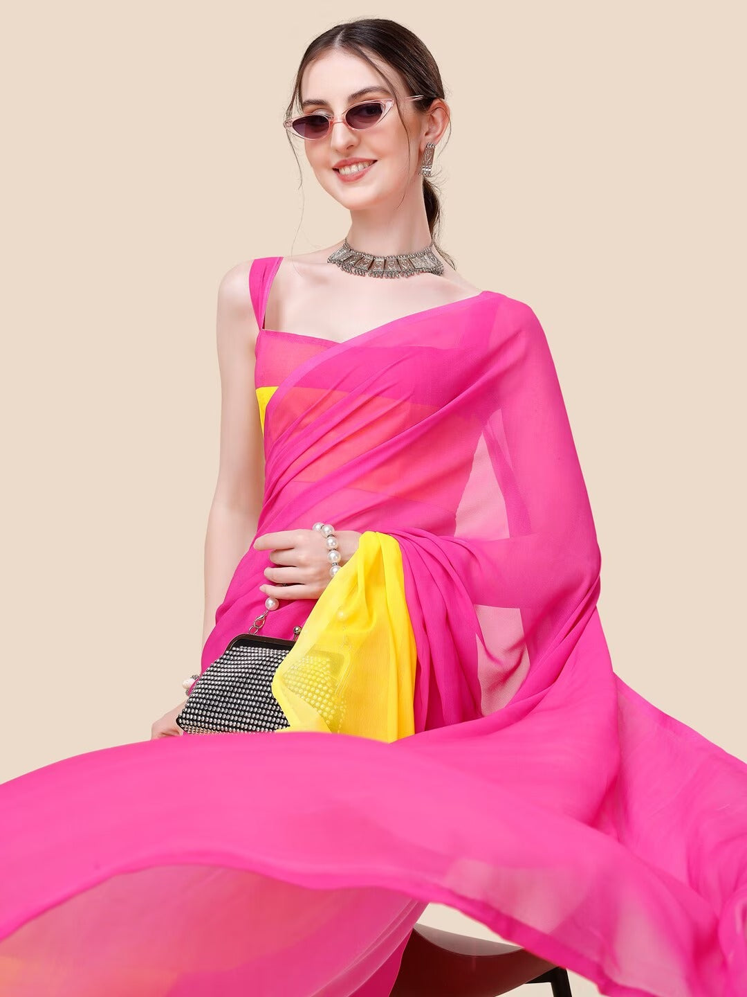  Stylish Rani Colour Ombre Poly Georgette Saree