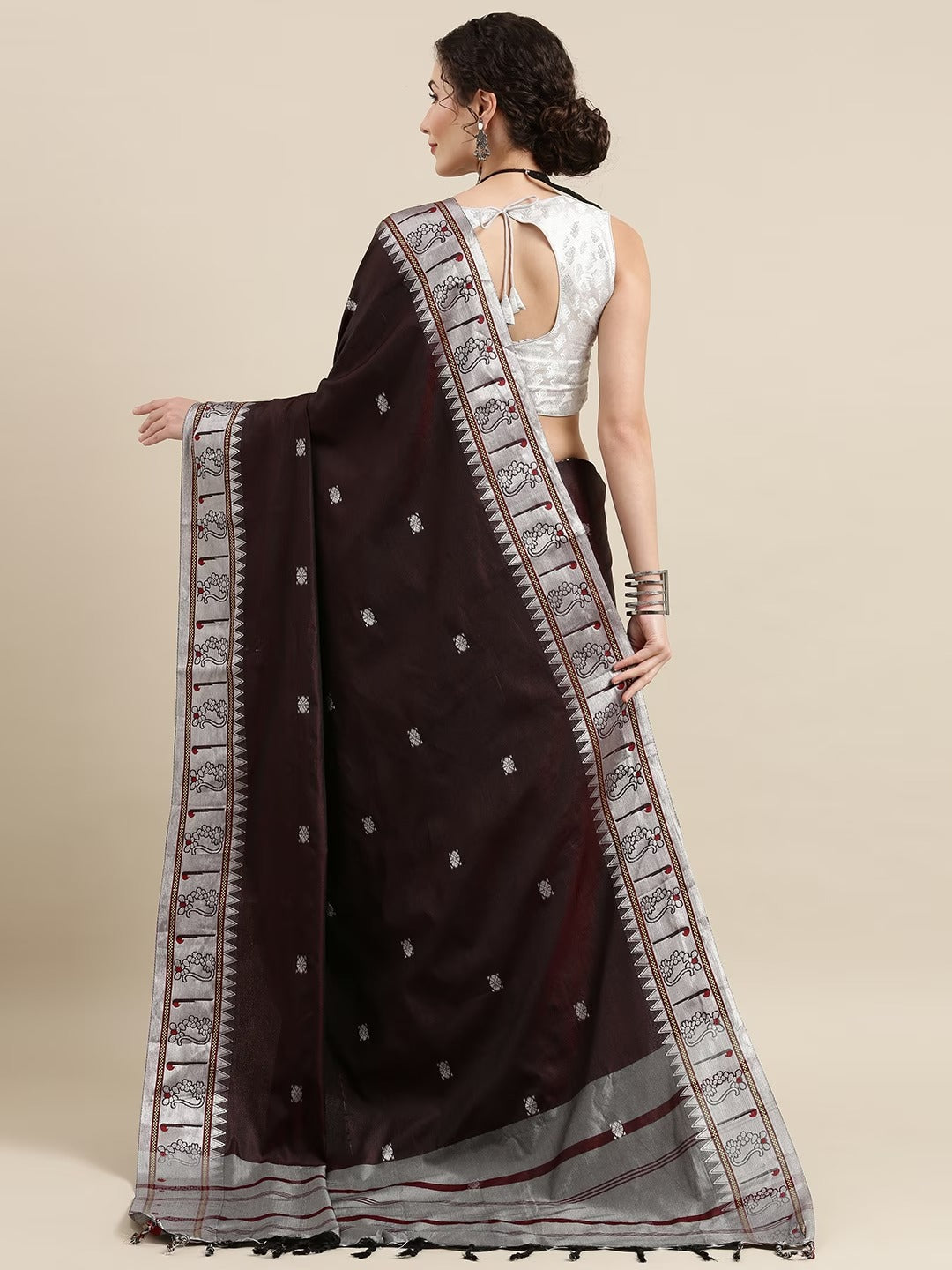 Brown Colour Zari Silk Cotton Paithani Saree