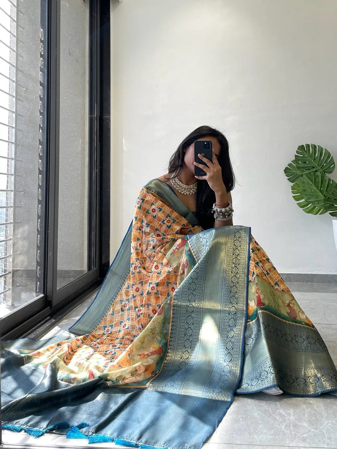 Modern Moonga silk saree with Patola digital print for parties