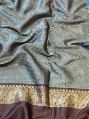 Banarasi silk saree fabric with gold border and chex design