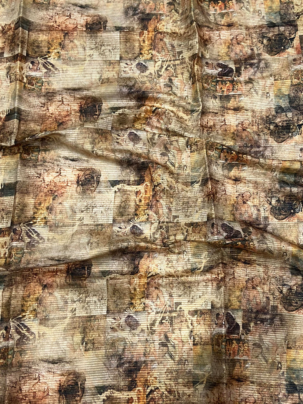 Peach Gold Zari Tussar Batik Print Saree