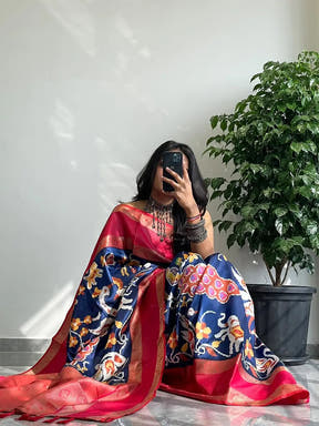 Chic Soft Silk Saree with Pochampally Print and Gadwal Border