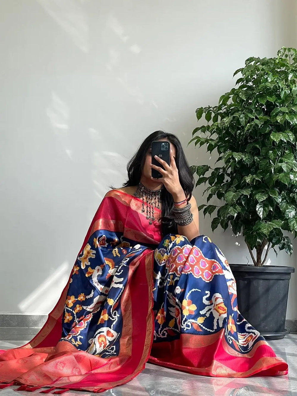 Chic Soft Silk Saree with Pochampally Print and Gadwal Border