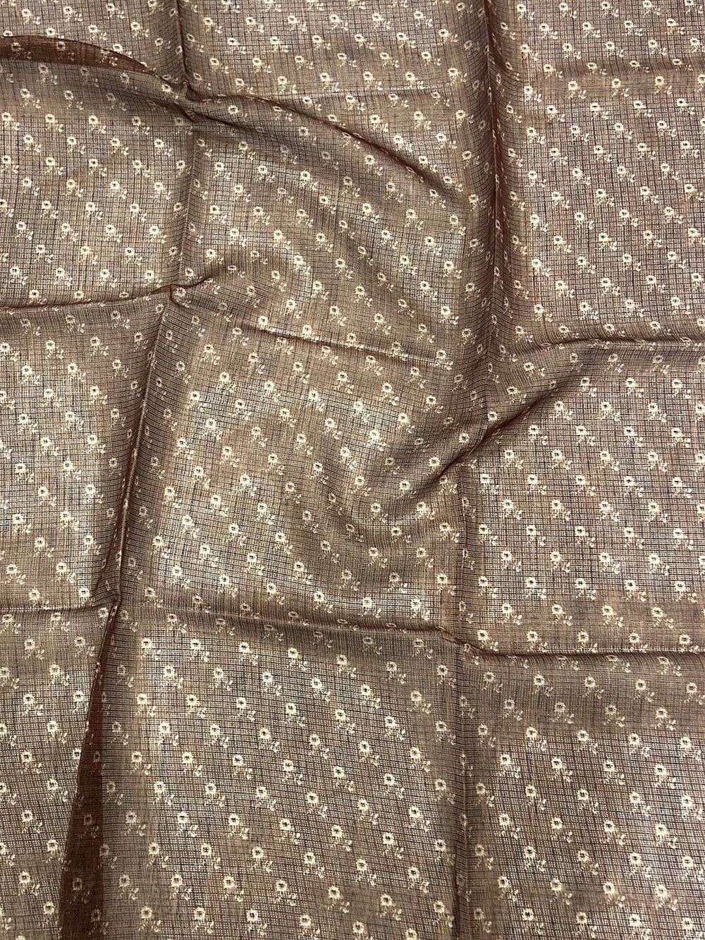 Brown Kota Doriya Floral Cut Work Saree