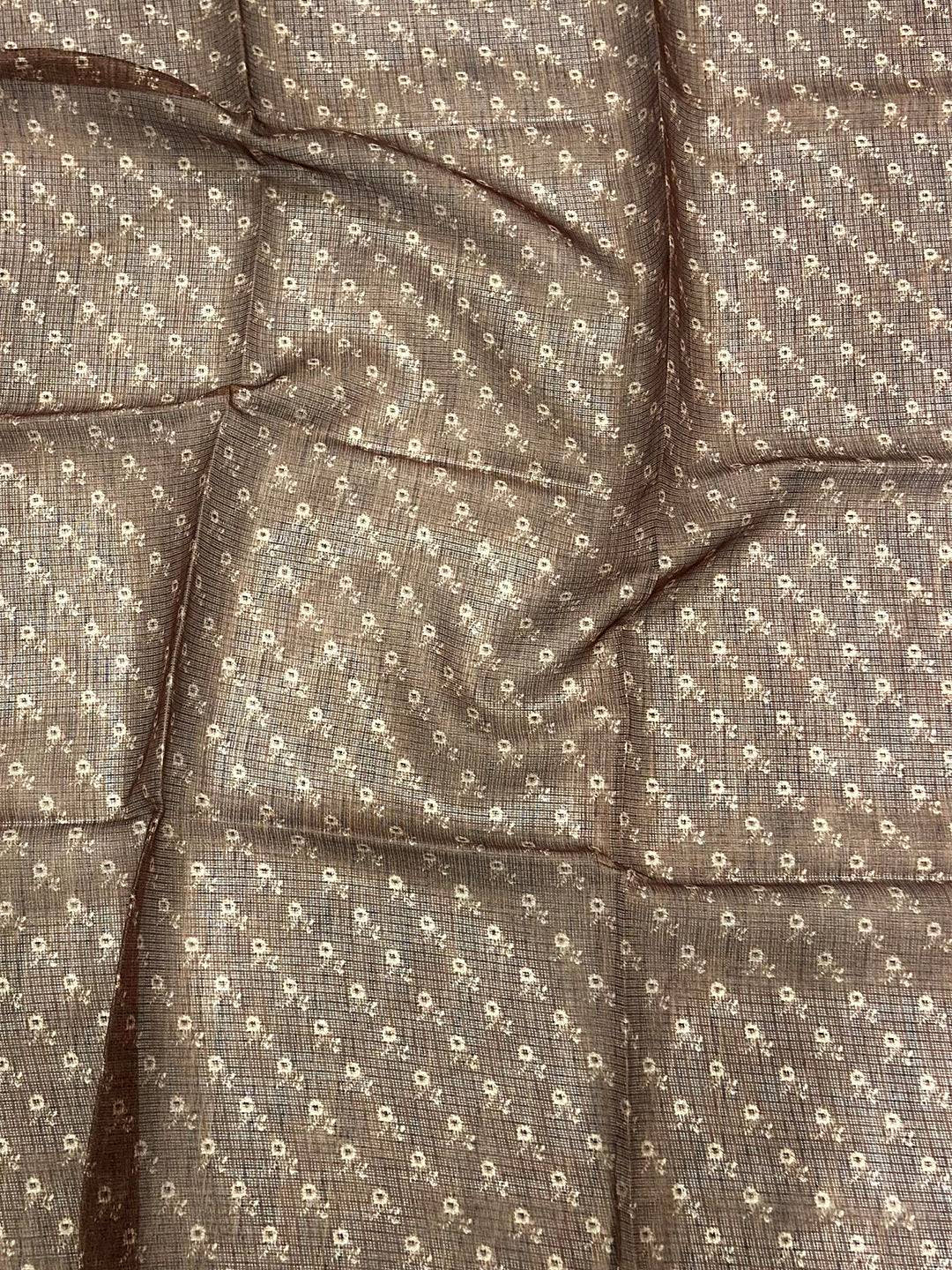 Brown Kota Doriya Floral Cut Work Saree
