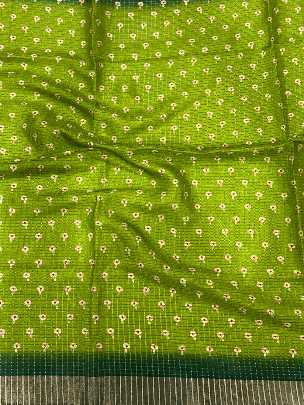 Green Chanderi Check Sparrow Print Saree