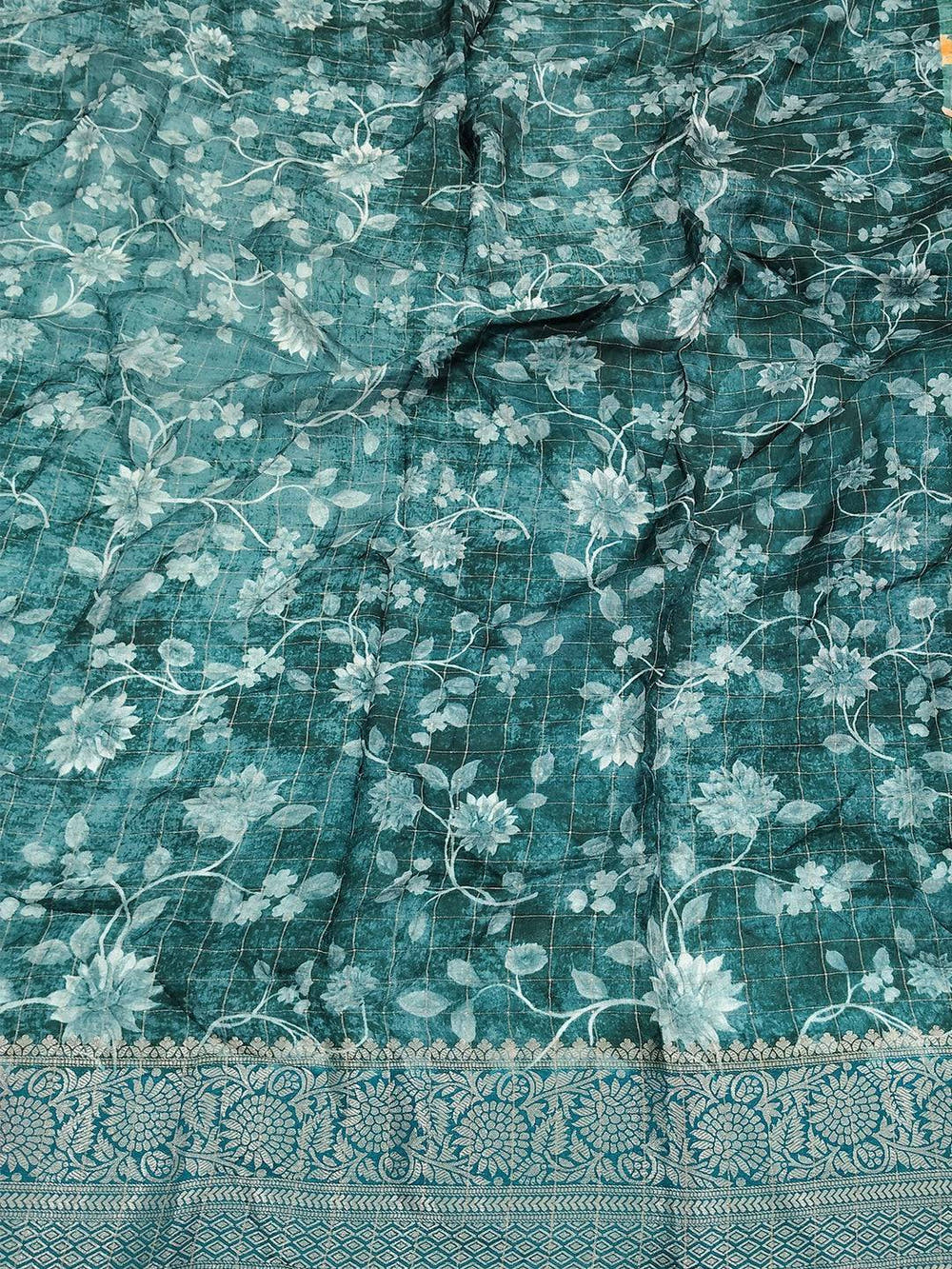 Teal Pure Viscose Floral Printed Saree
