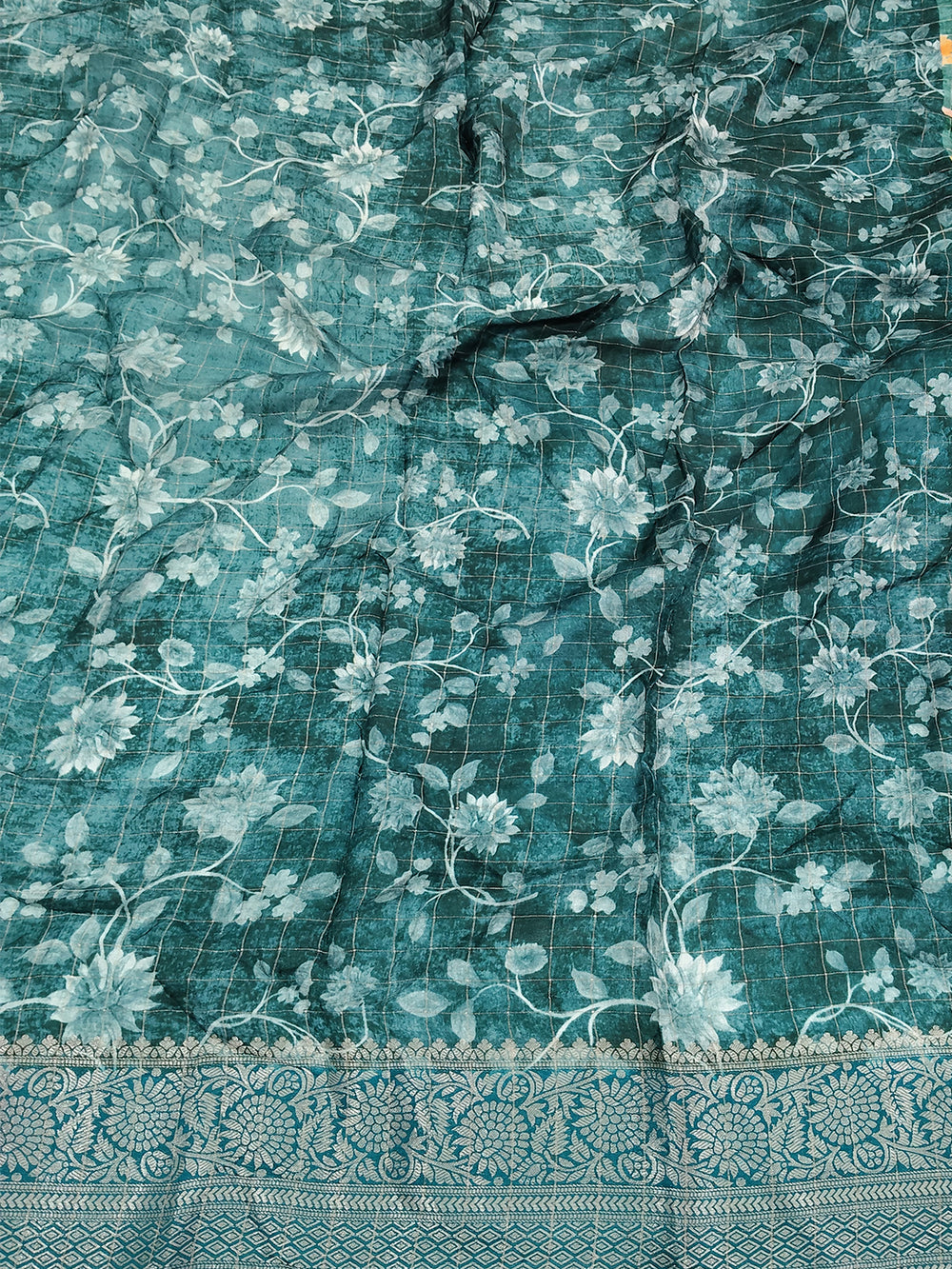 Teal Pure Viscose Floral Printed Saree