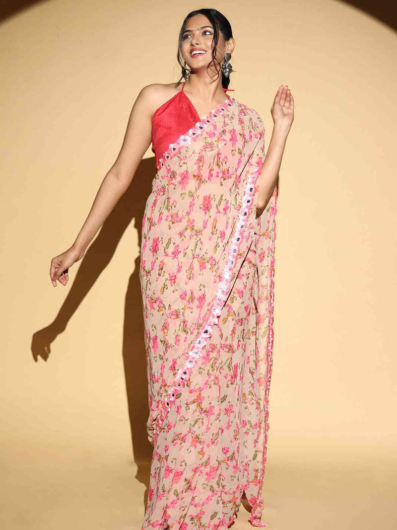 Soft Georgette Pink Colored Party Wear Designer Saree