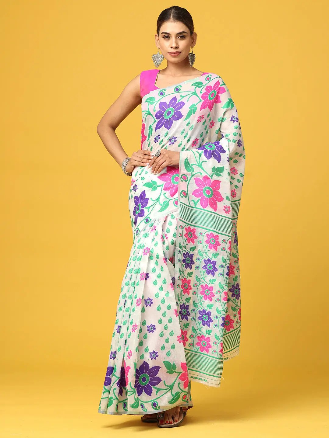 Dhakai Jamdani Light Weight Cotton Silk Saree