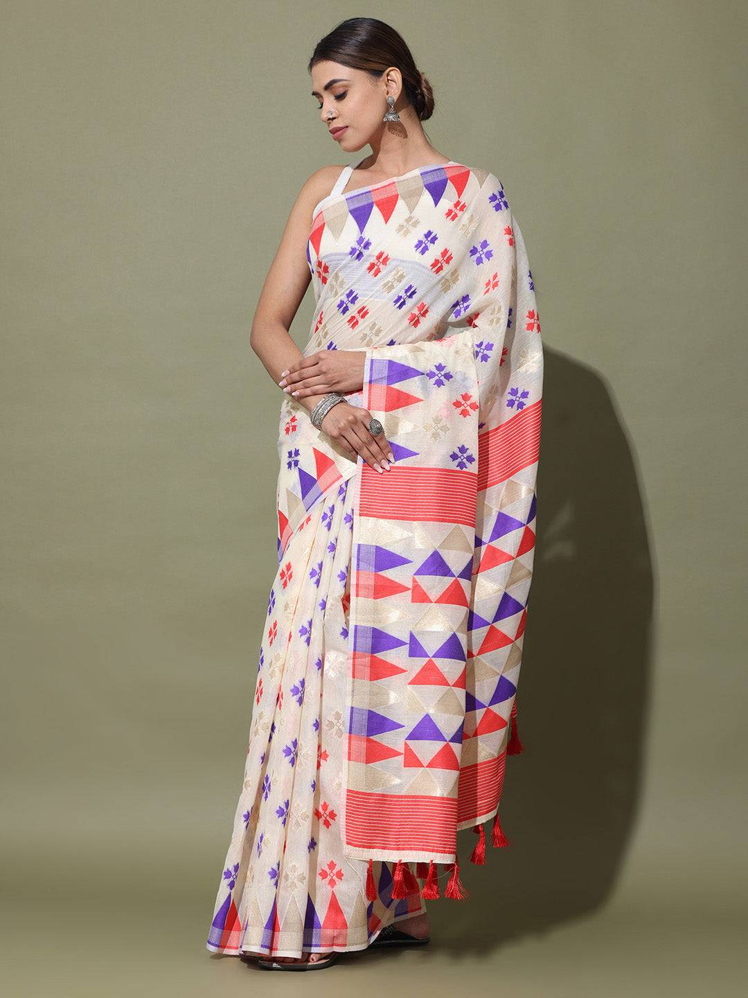  Dhakai Jamdani Cotton Silk Saree