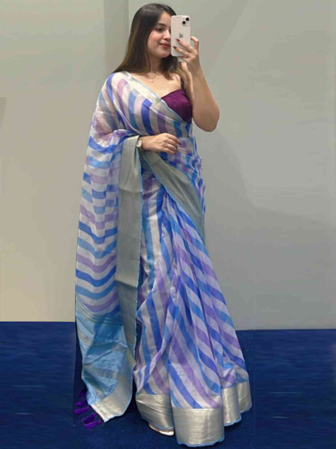 Elegant Organza Leheriya Saree with digital print design