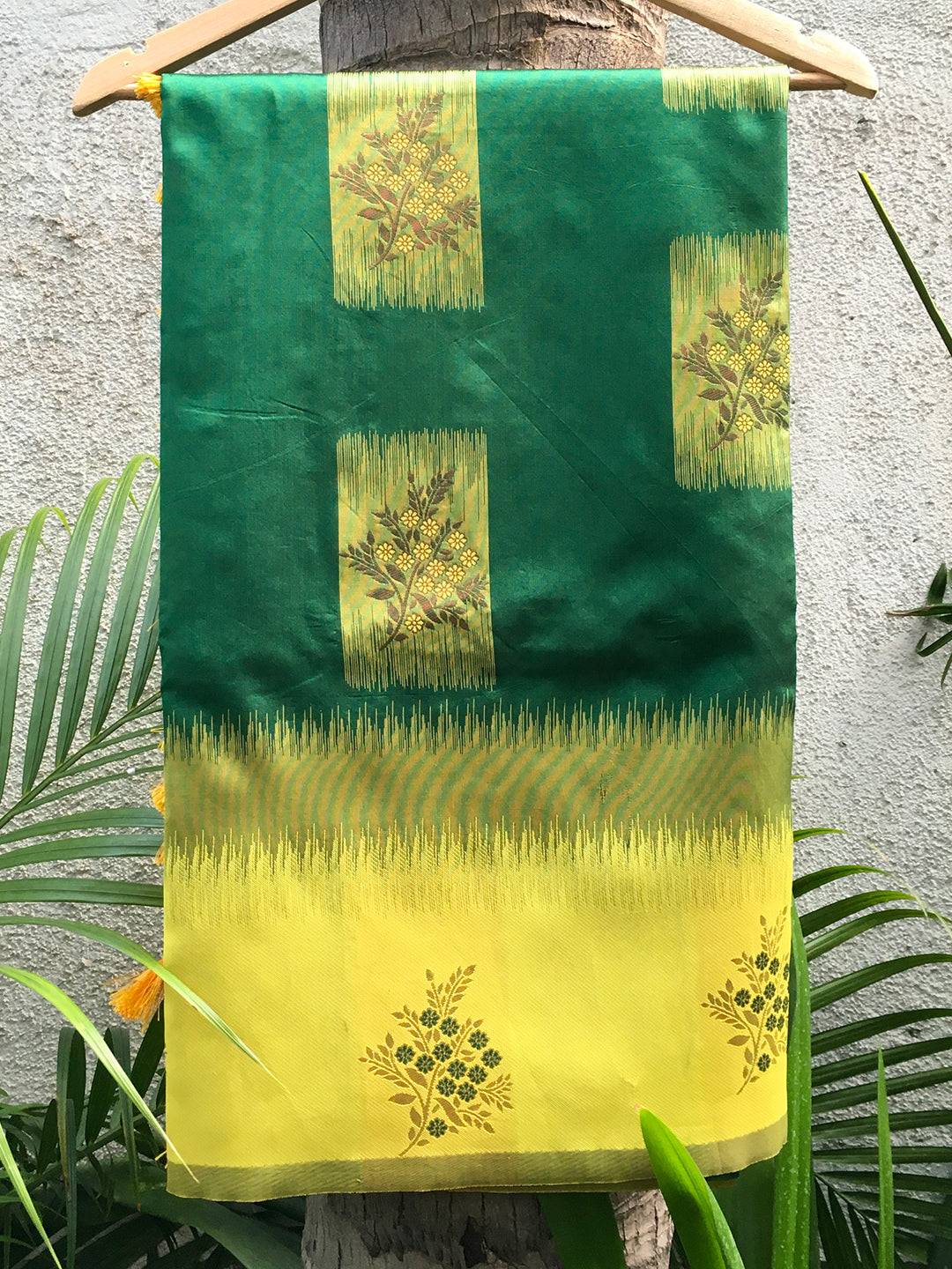 Dark Green Sami Banarasi Tussar Silk Saree


