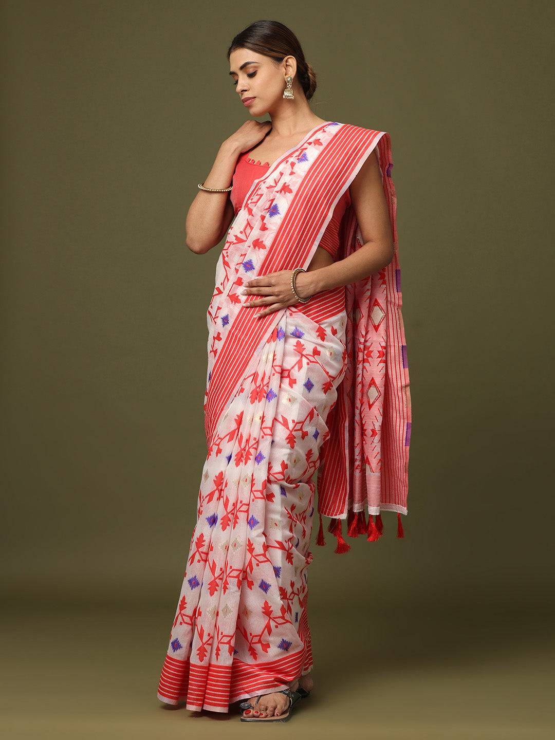 Dhakai Jamdani Cotton Silk Saree