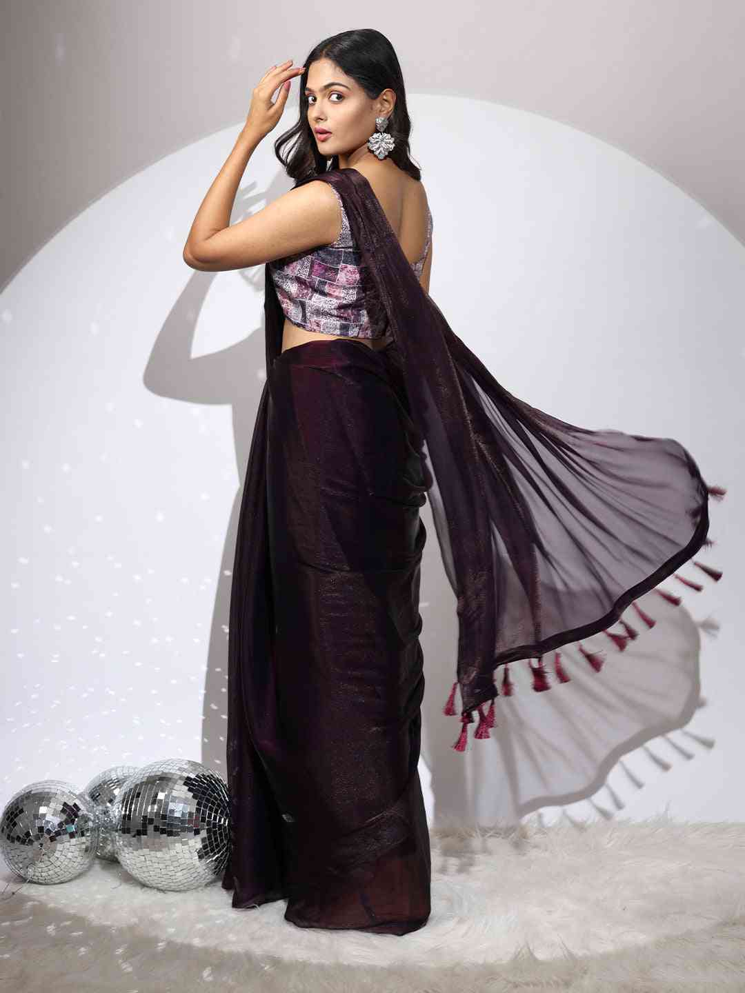Chiffon Dual Tone Party Wear Designer Saree