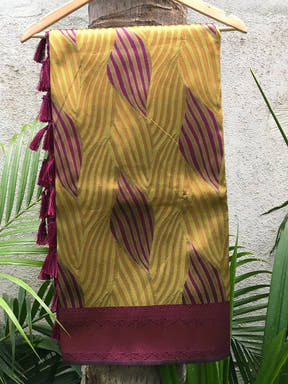 Green Tussar Silk Zari Weaving Ikkat Saree

