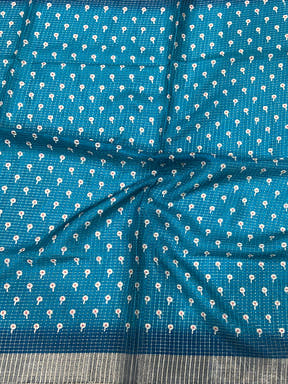 Blue Chanderi Check Sparrow Print Saree