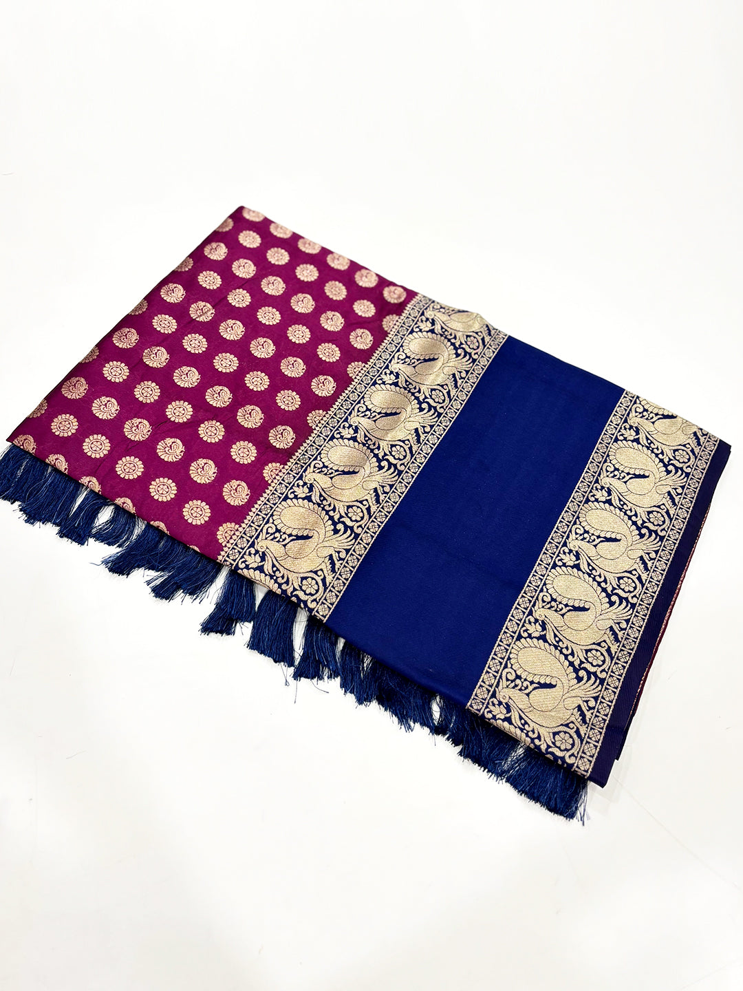 Dark Wine Banarasi Silver Buttas Zari Weaving Saree