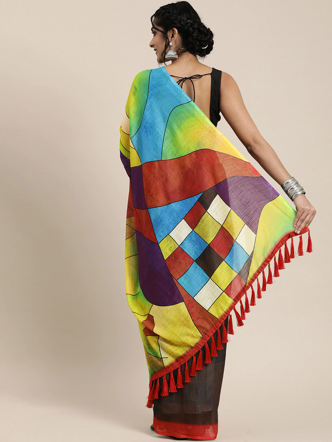 Multi Colour Stylish Abstract Printed Linen Saree