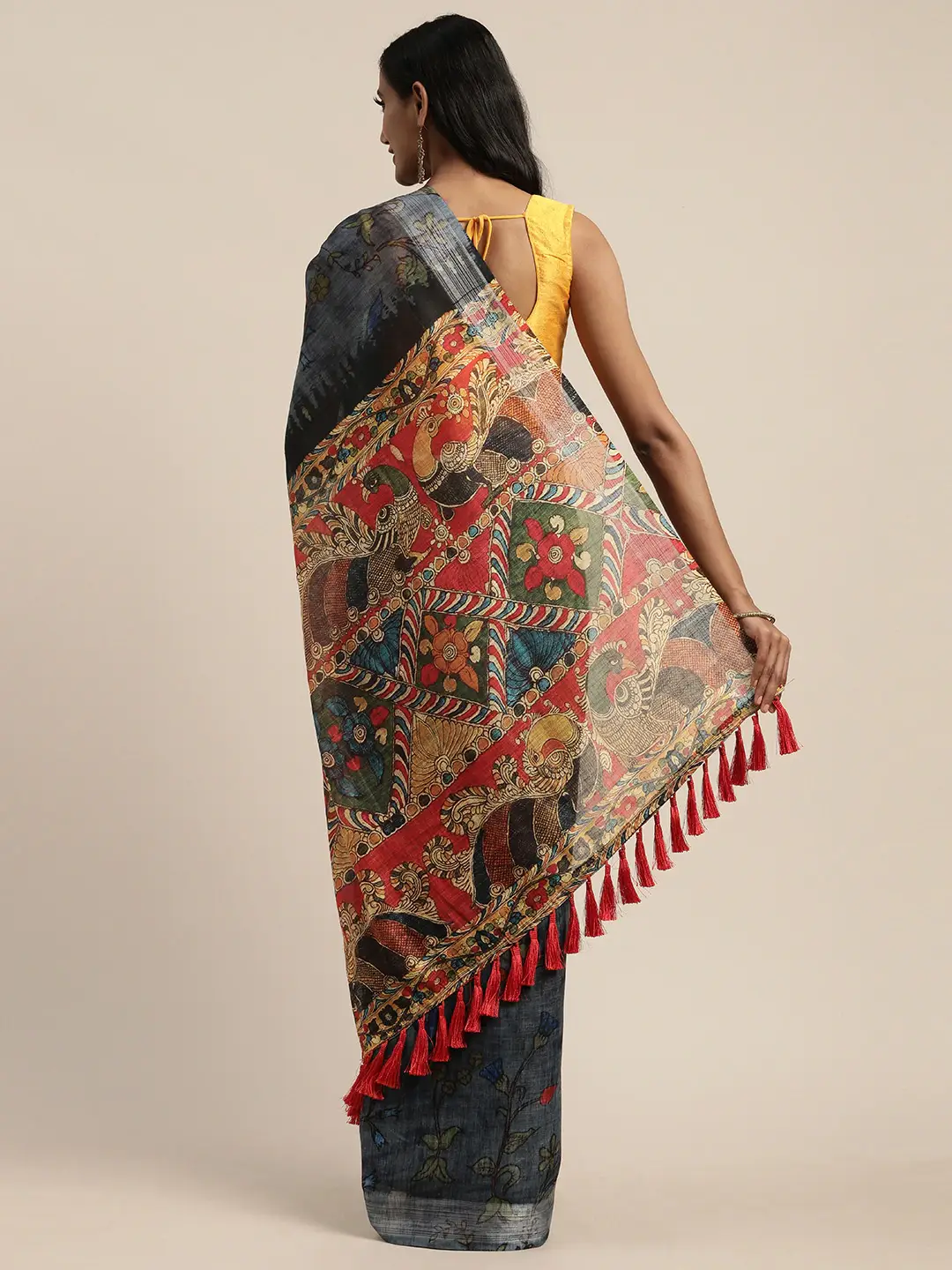 Stylish Kalamkari Printed Saree with Woven Design Border