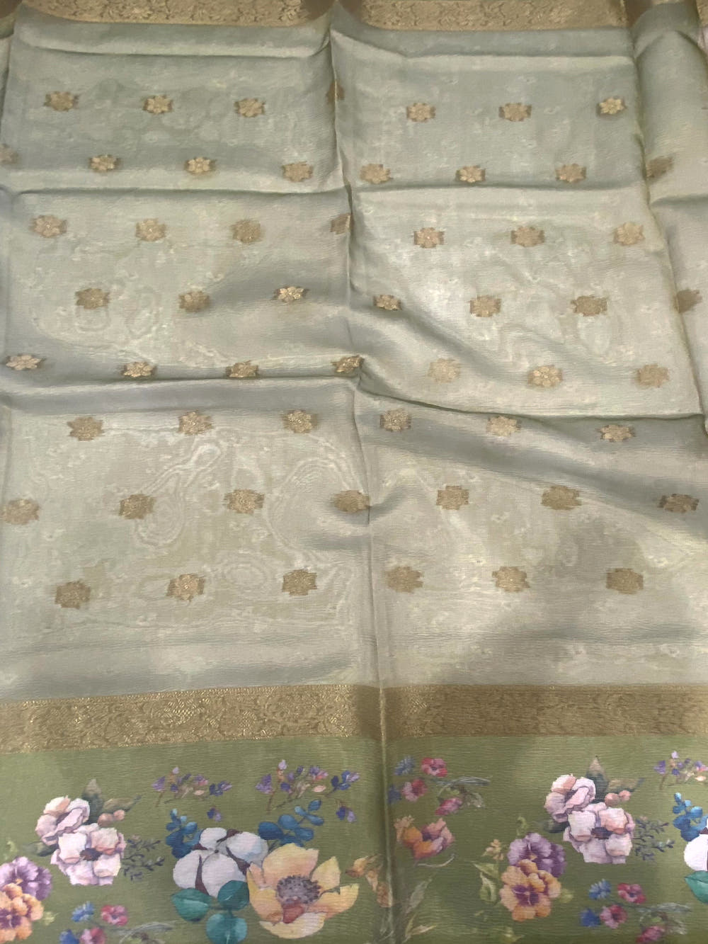 Pista Tissue Digital Floral Saree