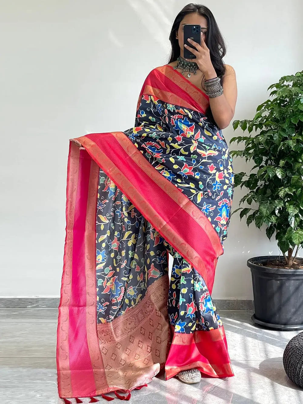 Traditional Soft Silk Saree, Pochampally print, Gadwal border