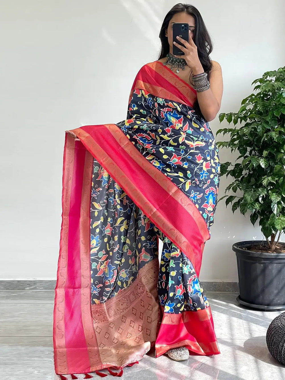 Traditional Soft Silk Saree, Pochampally print, Gadwal border
