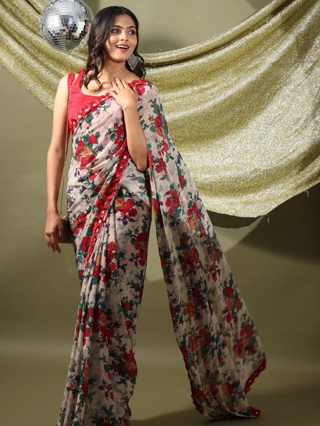 Soft Georgette Multi Colored Party Wear Designer Saree