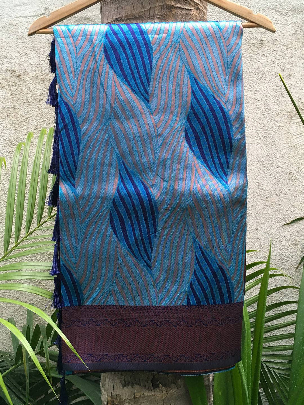 Royal Blue Tussar Silk Ikkat Saree on Hanger