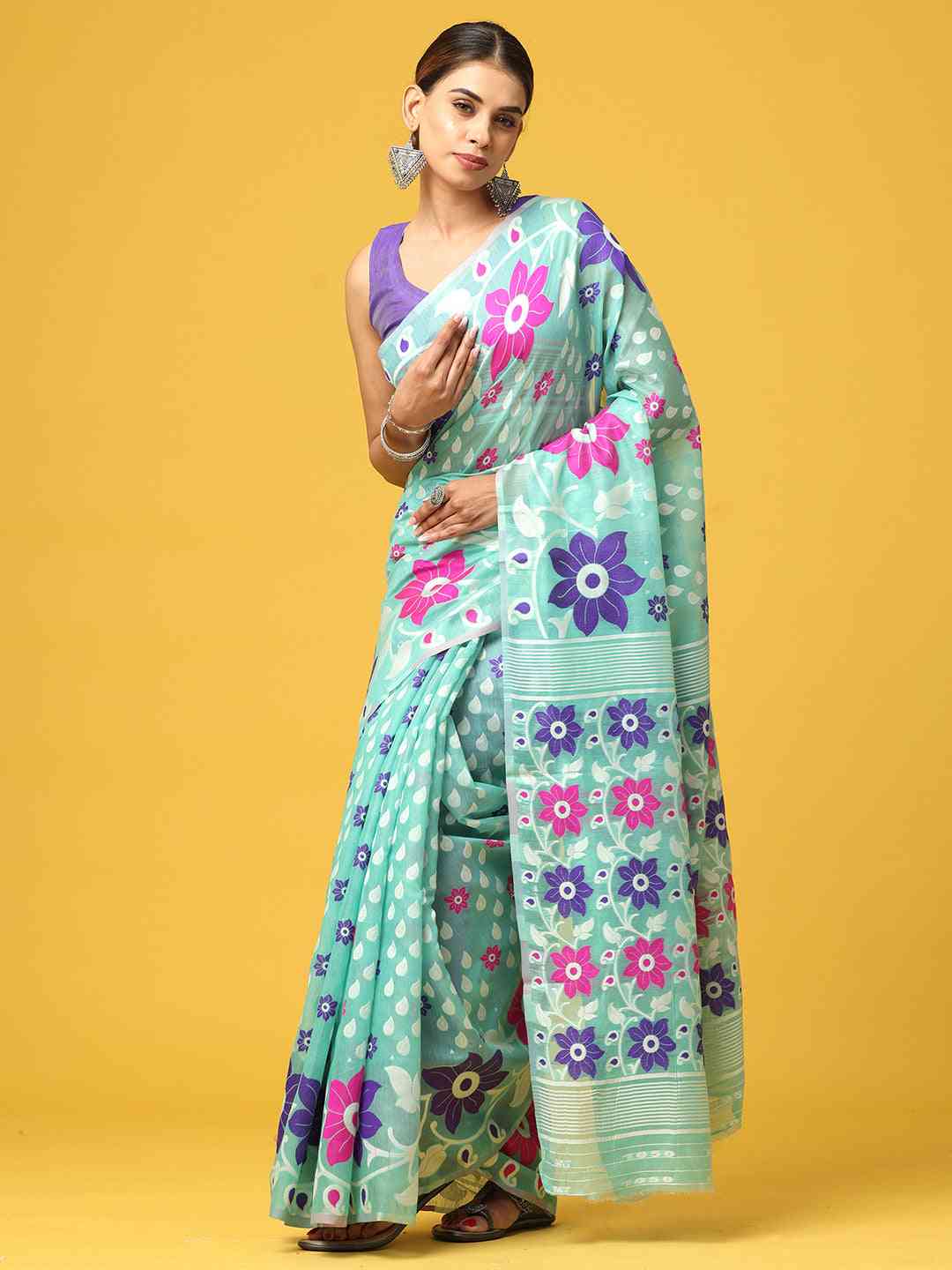 Dhakai Jamdani Light Weight Cotton Silk Saree
