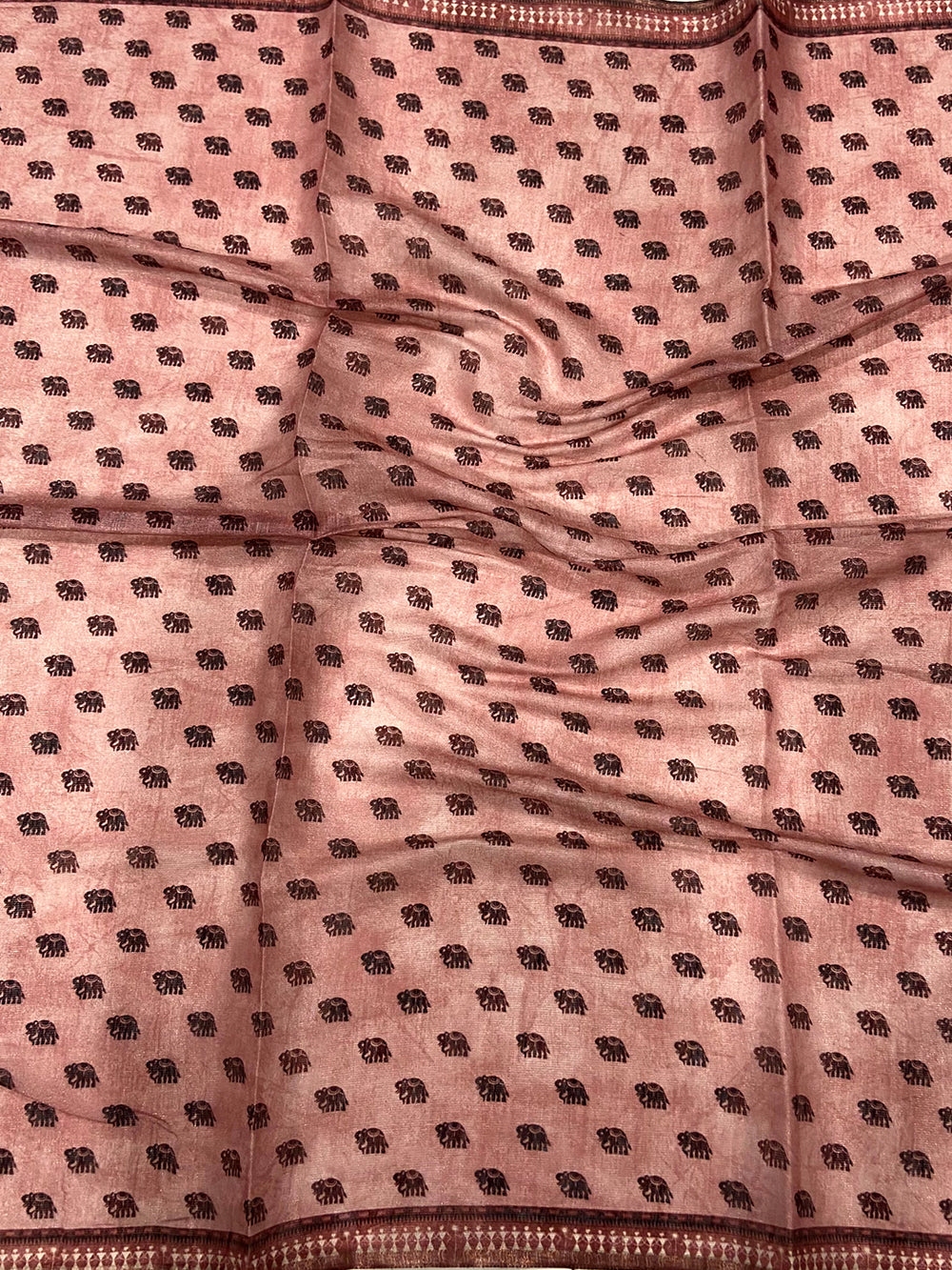 Dusty Rose Warli Print Tissue Chanderi Saree