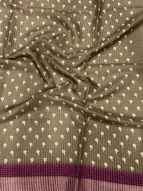 Brown Chanderi Check Sparrow Print Saree