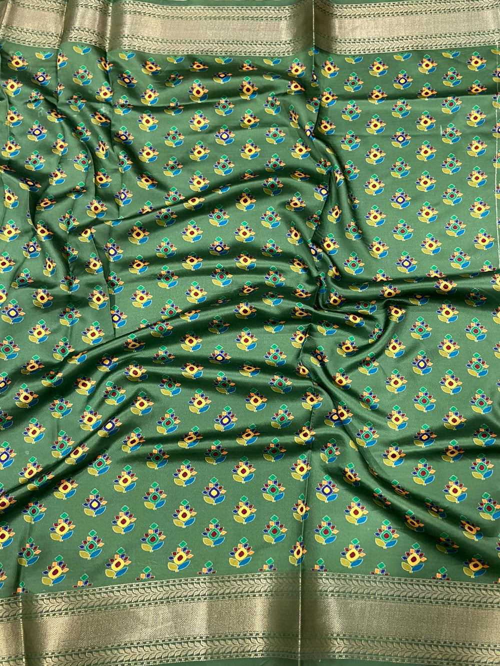 Dark Blue Mughal Kalamkari Print Pashmina Saree