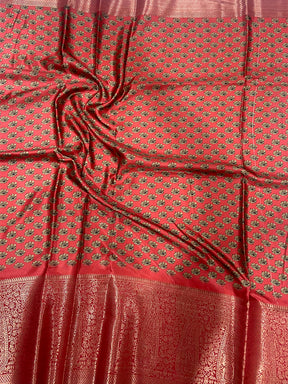 Cream Cherry Satin Kalamkari Saree