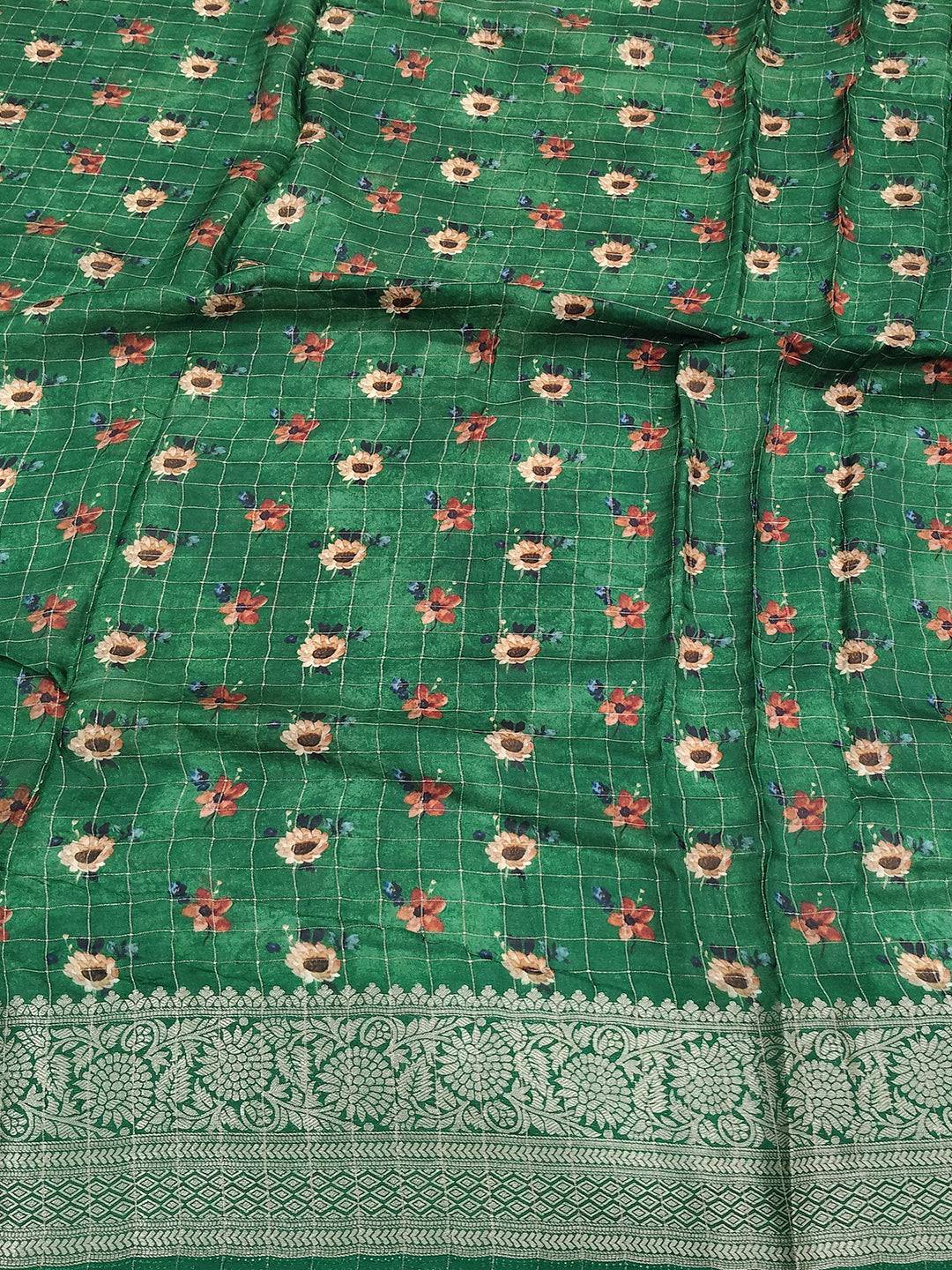 Sea Green Pure Viscose Floral Printed Saree

