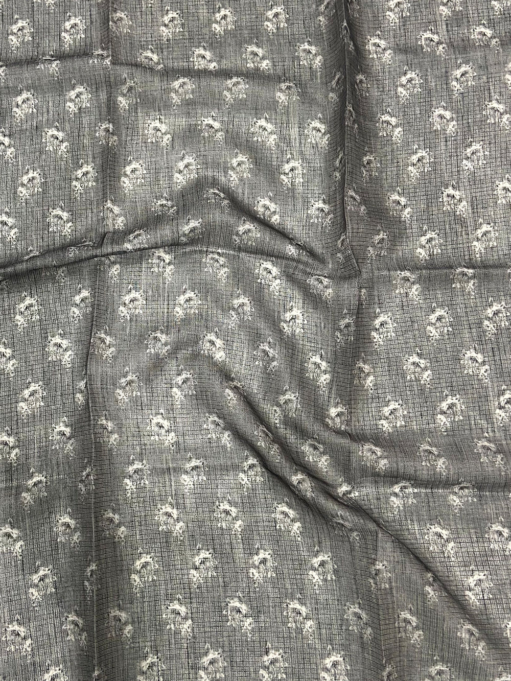 Charcoal Grey Floral Cut Work Kota Saree