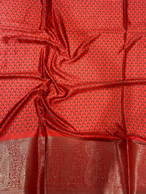 Peach Cherry Satin Kalamkari Saree