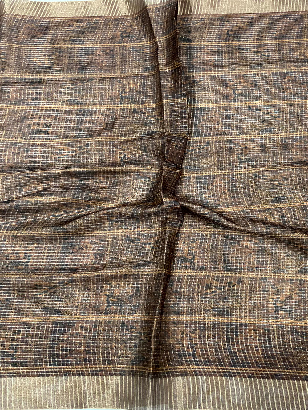 Multi Black Chex Kalamkari Madhubani Saree