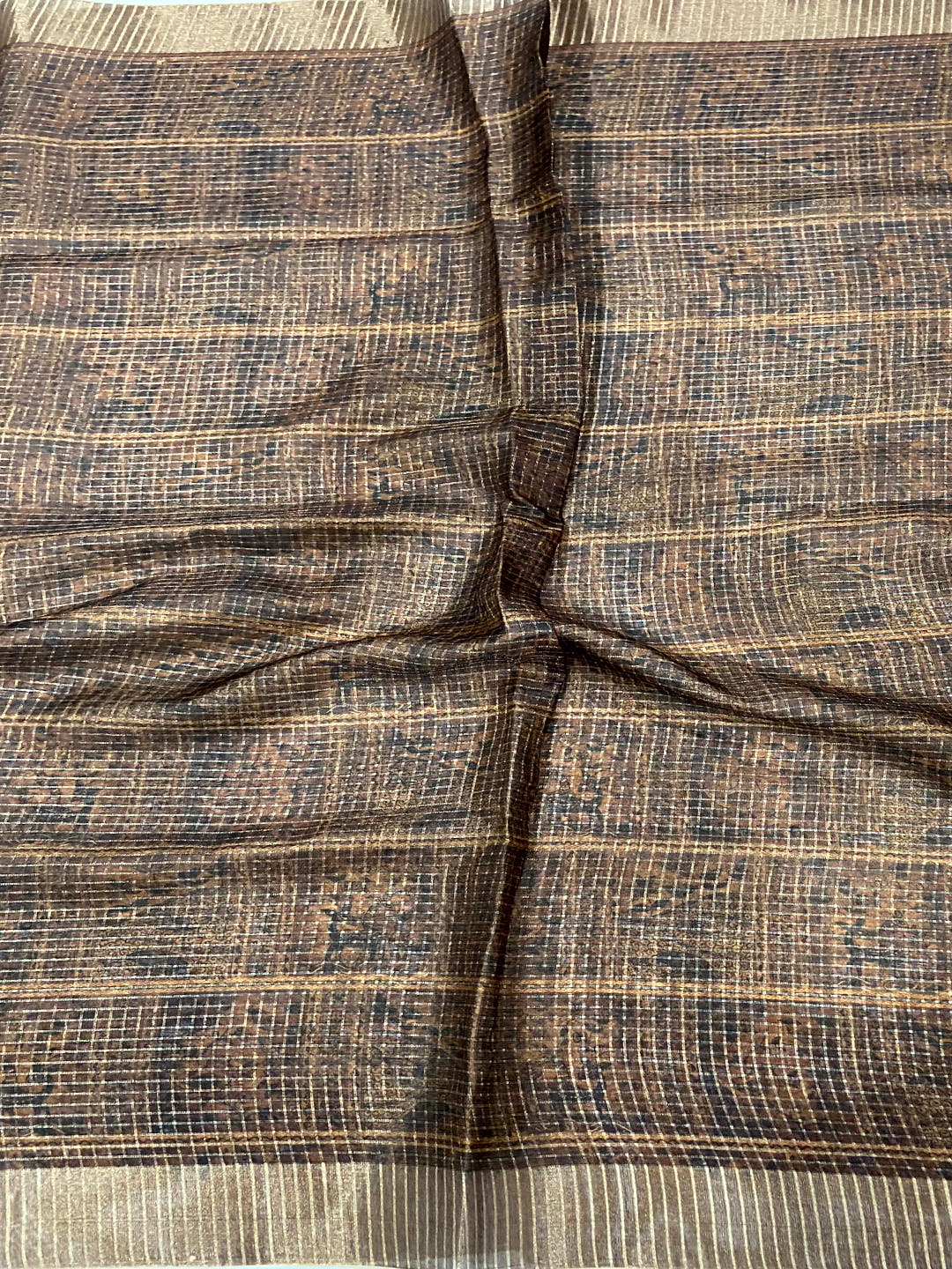 Multi Black Chex Kalamkari Madhubani Saree