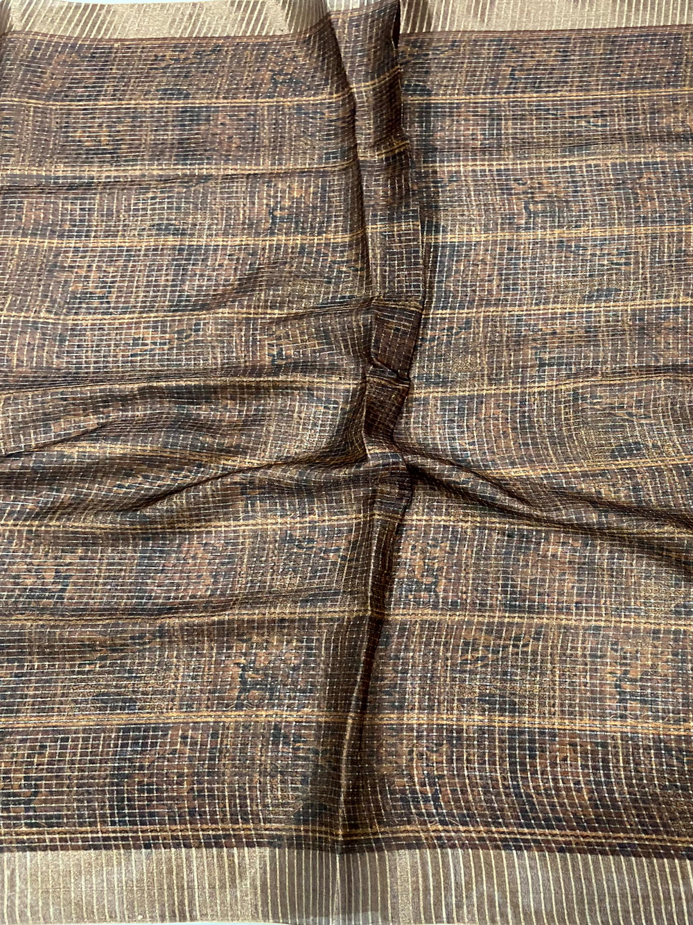 Multi Black Chex Kalamkari Madhubani Saree